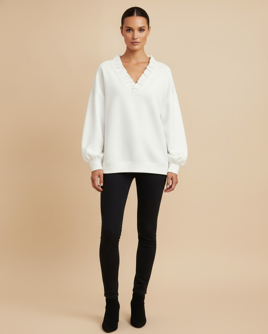 ruffle trim v neck top 26200