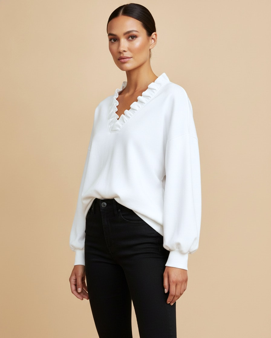 ruffle trim v neck top 26200