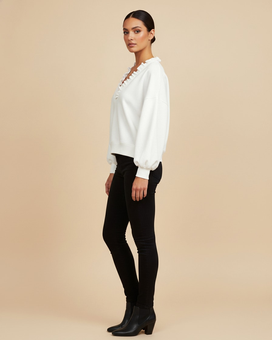 ruffle trim v neck top 26200