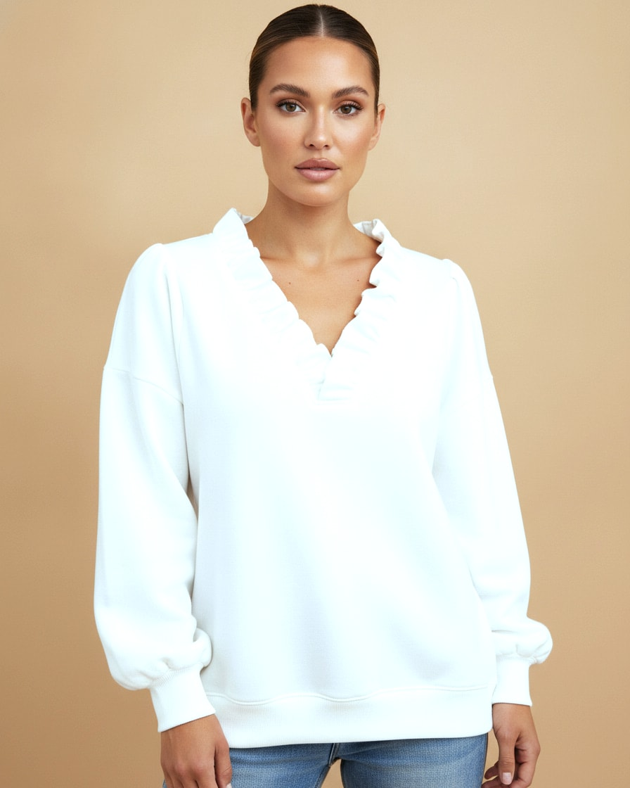 ruffle trim v neck top 26200