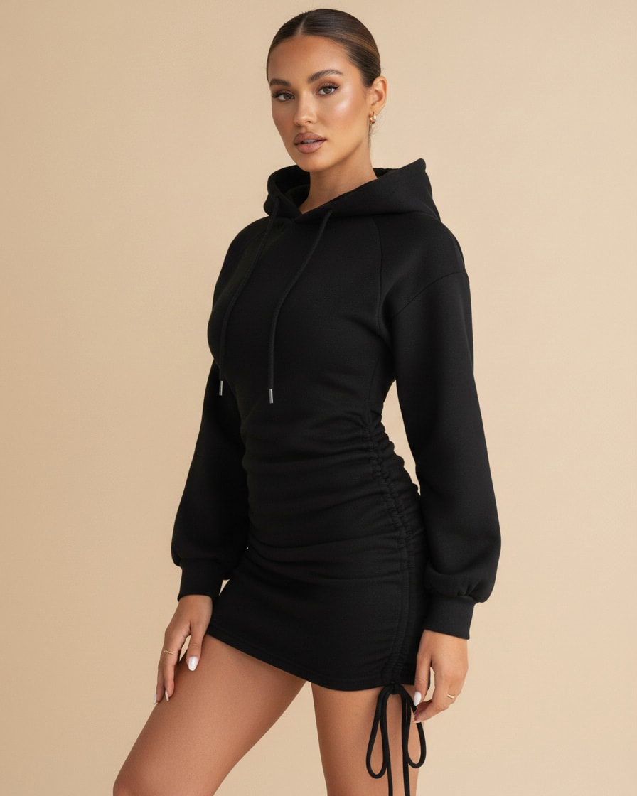 sexy drawstring hooded sheath long dress 04705