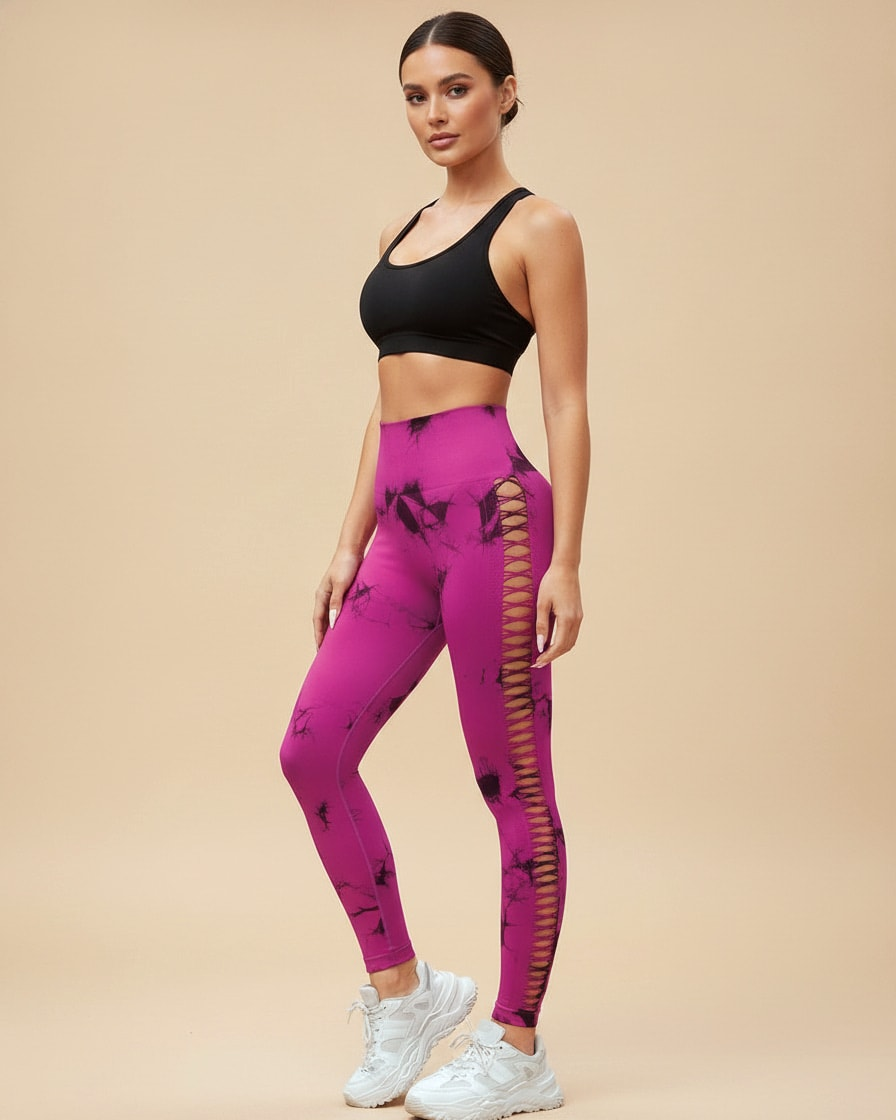 side hollow tie dye yoga trousers 81889