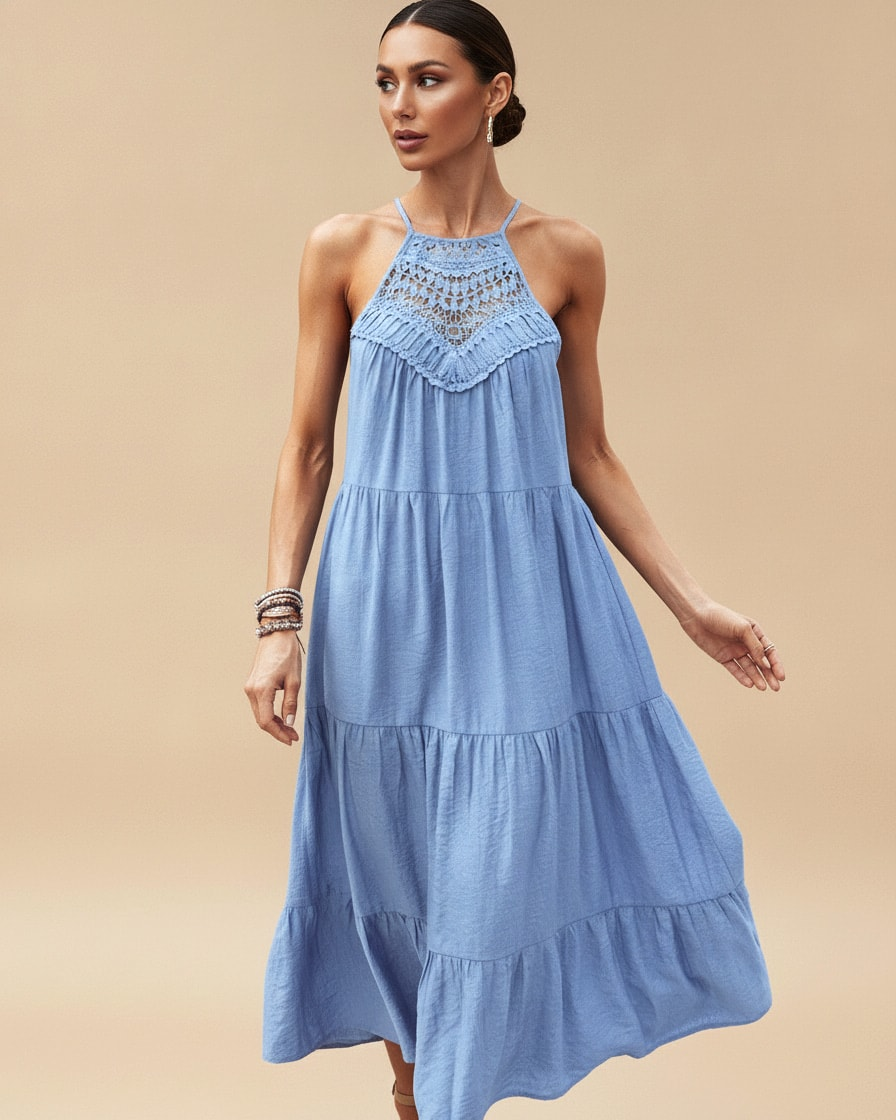 sling collar stitching large hem dress 62304