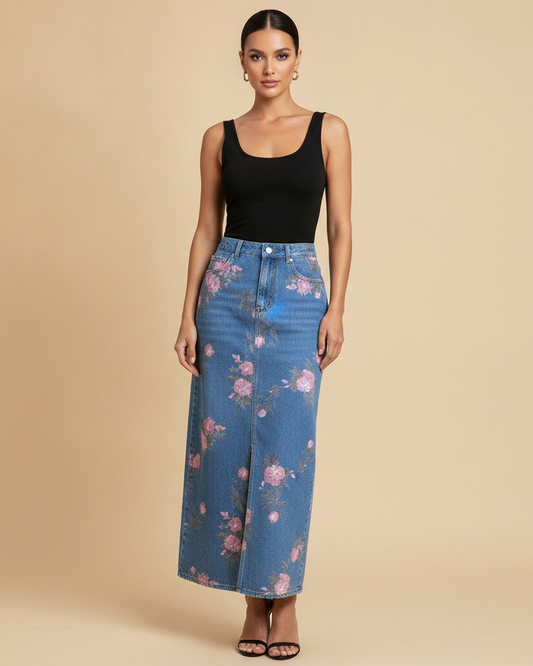 slit denim skirt washed midi 81536