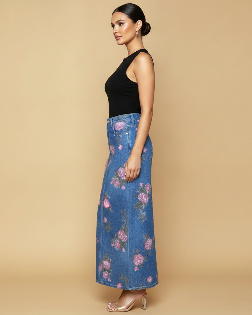 slit denim skirt washed midi 81536