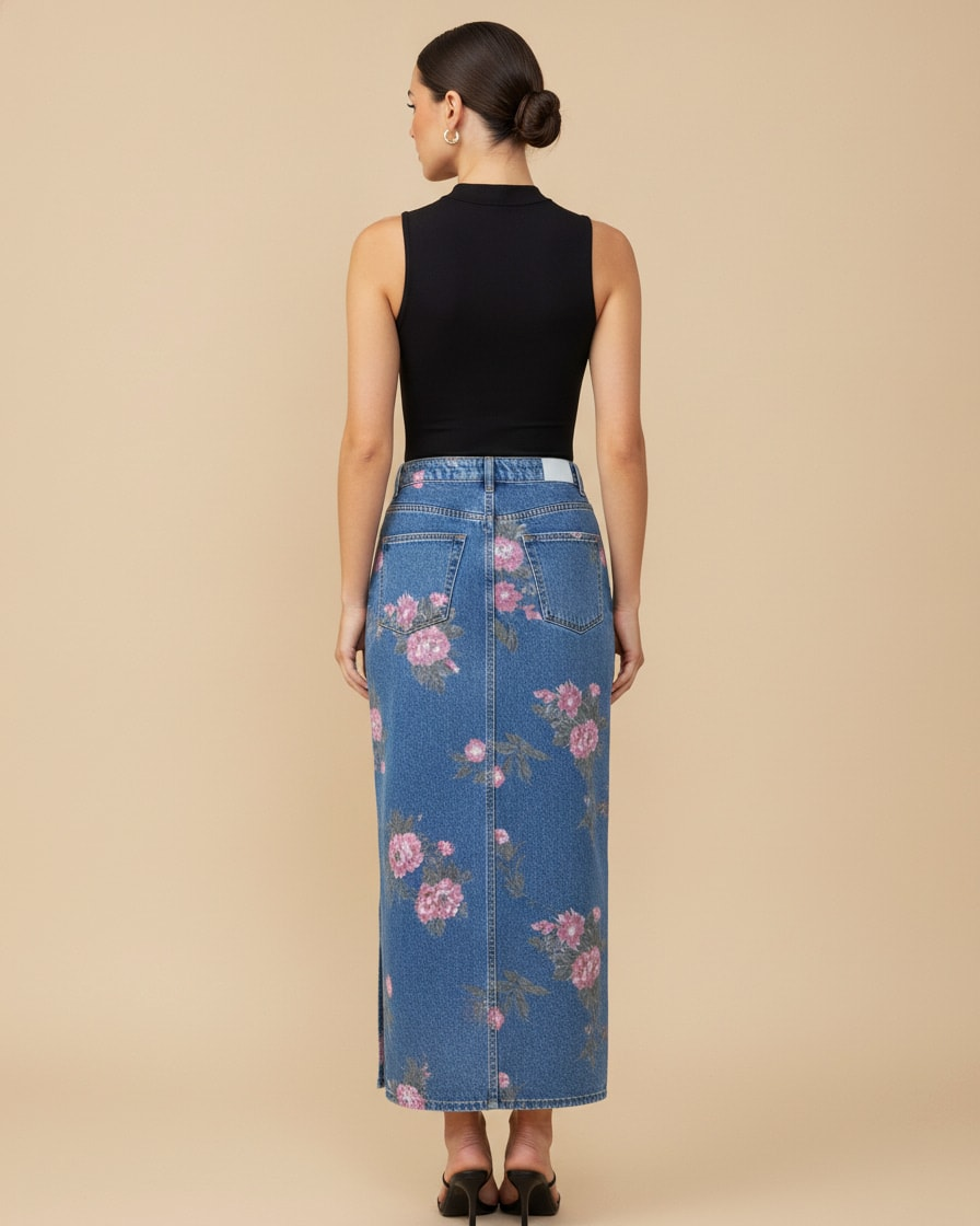 slit denim skirt washed midi 81536