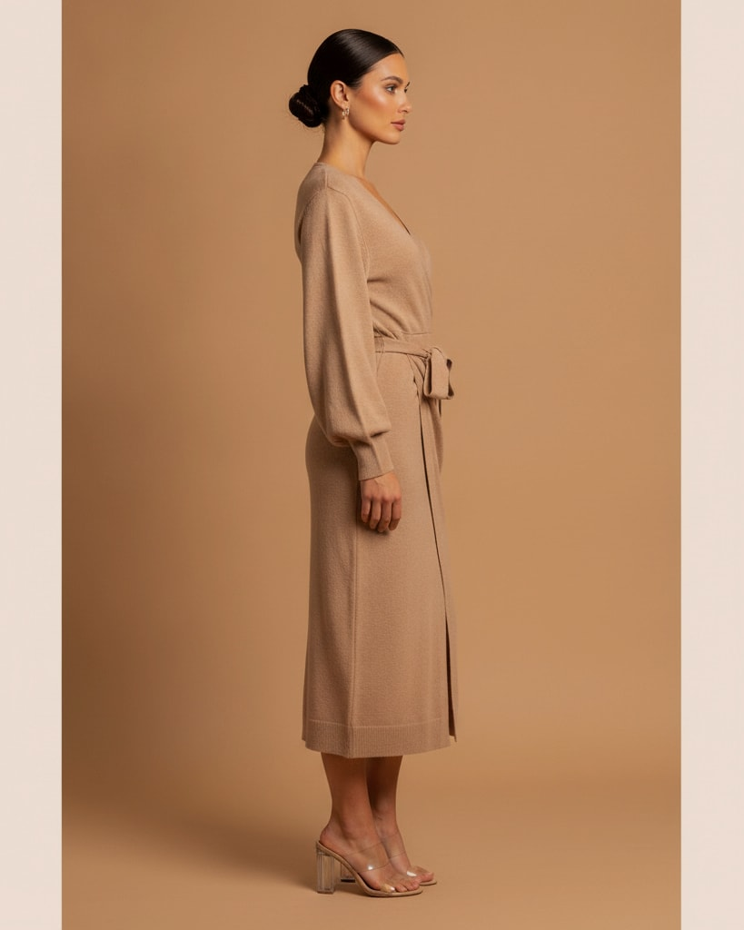 v neck knit midi dress