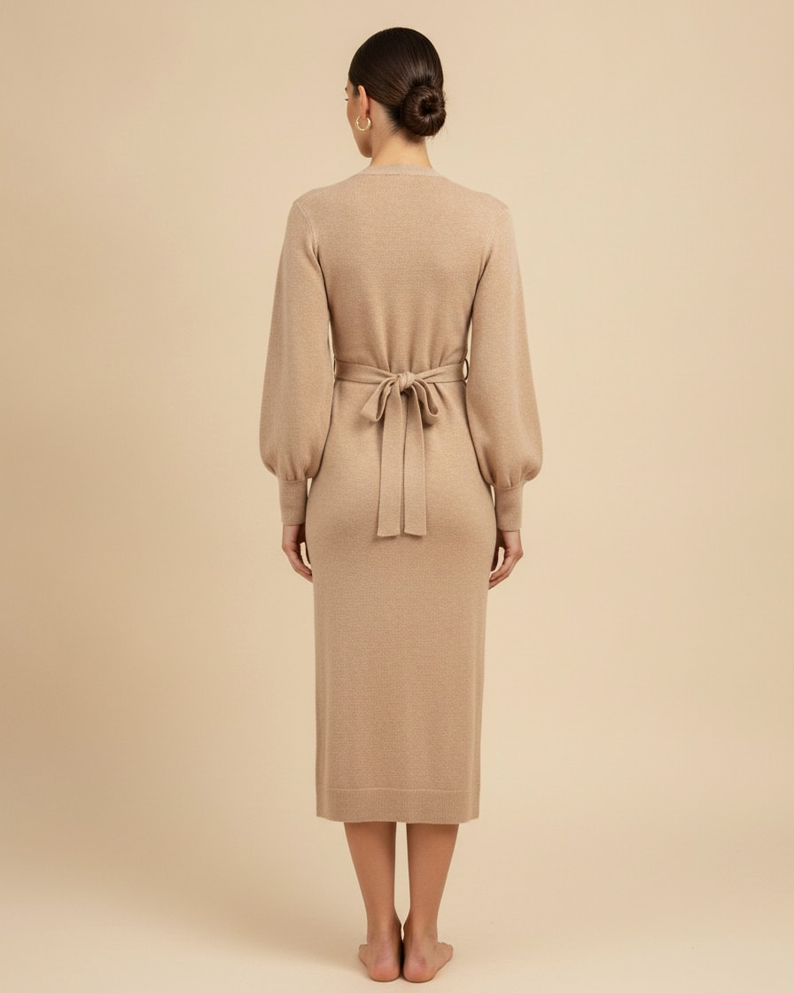 v neck knit midi dress