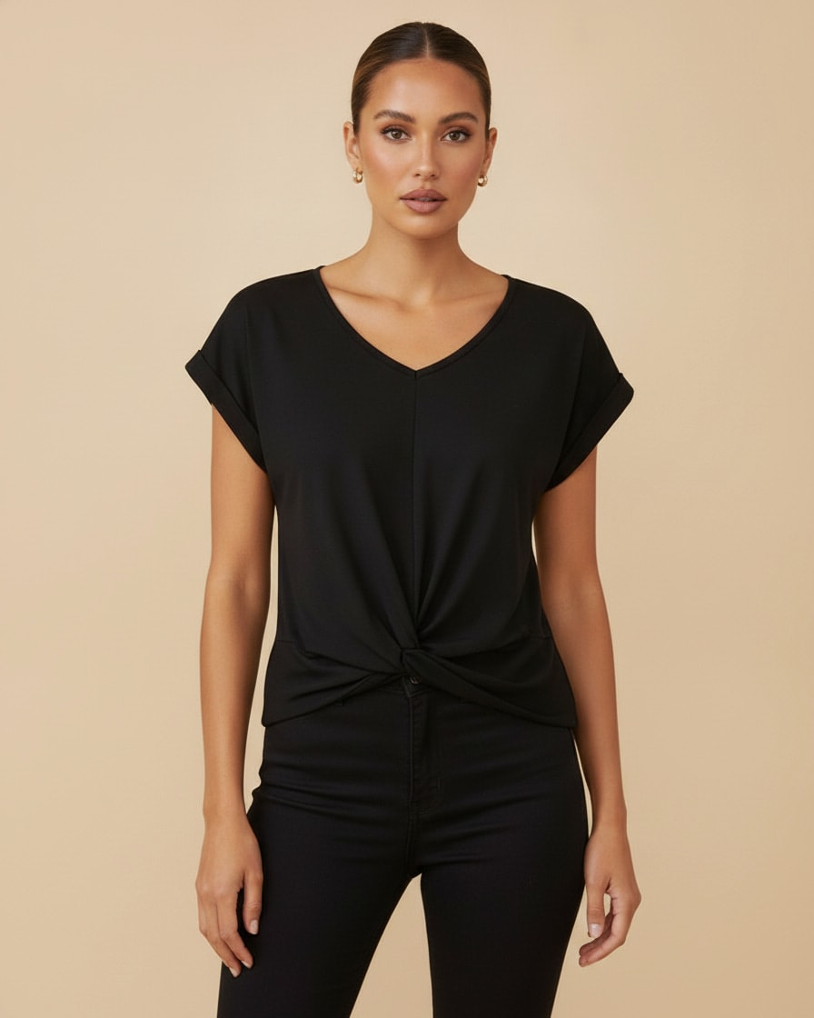 v neck twist front top