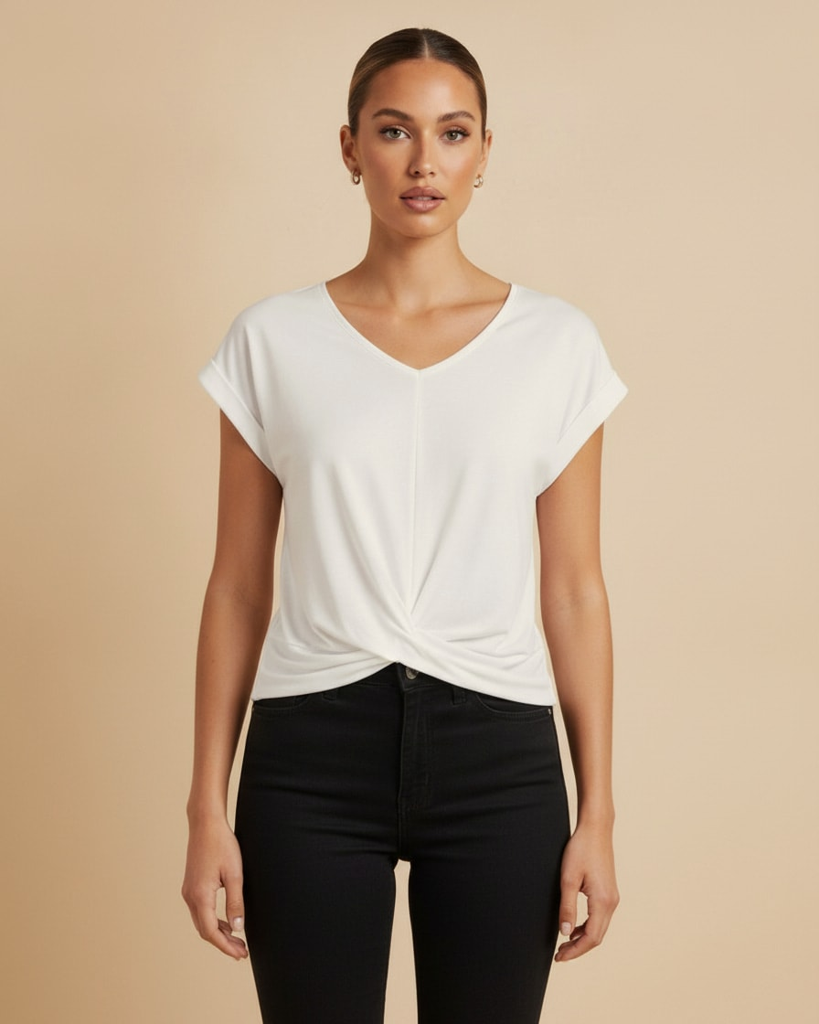 v neck twist front top