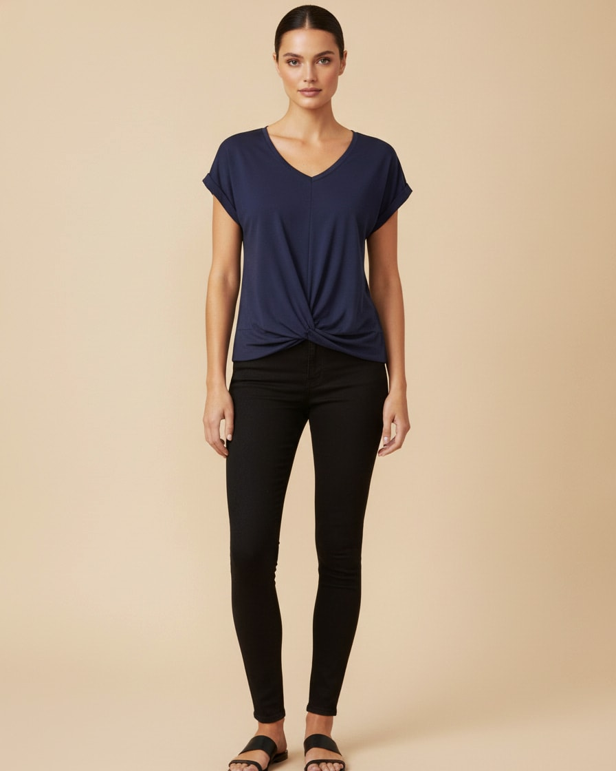 v neck twist front top