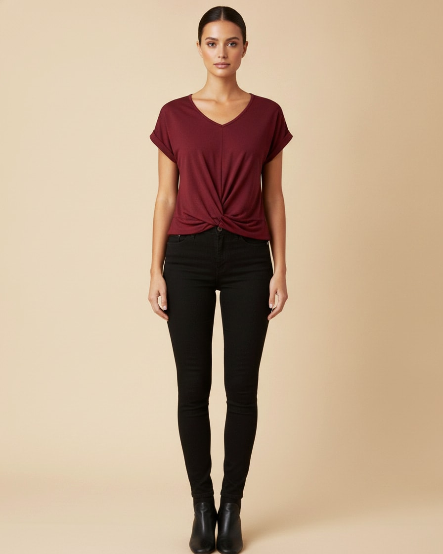 v neck twist front top