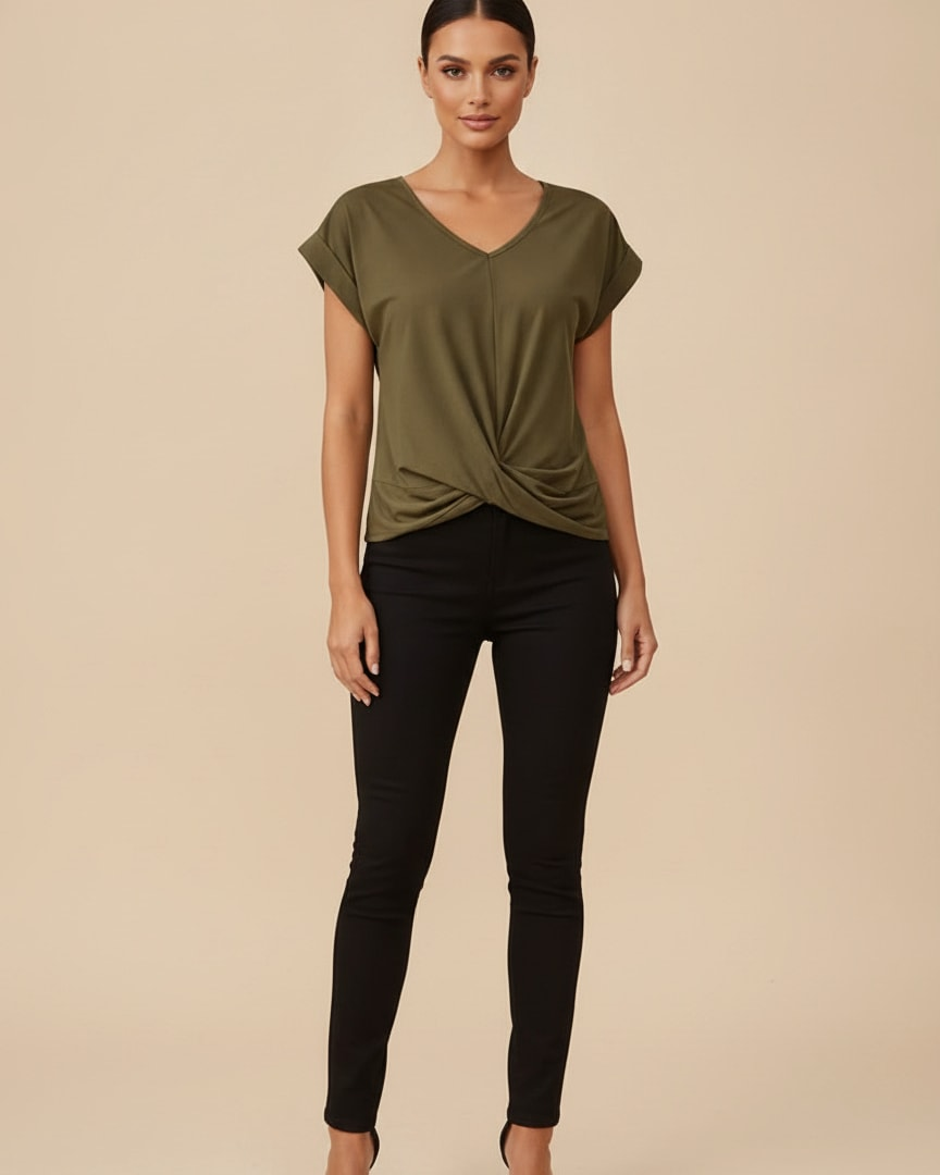 v neck twist front top