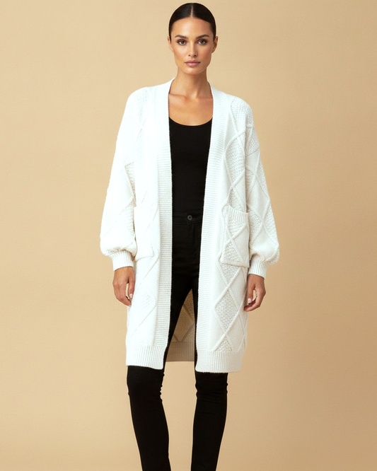 white knitted cardigan middle long 58080