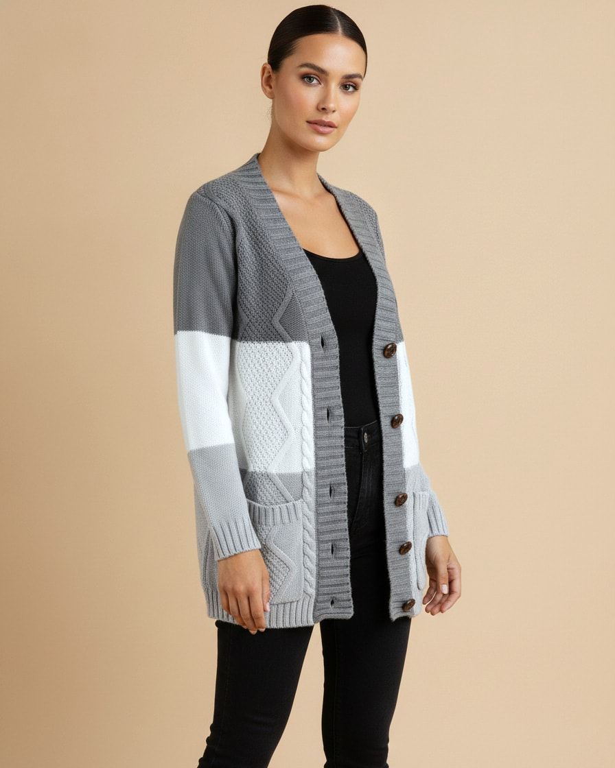 white knitted sweater cardigan buttons 81248