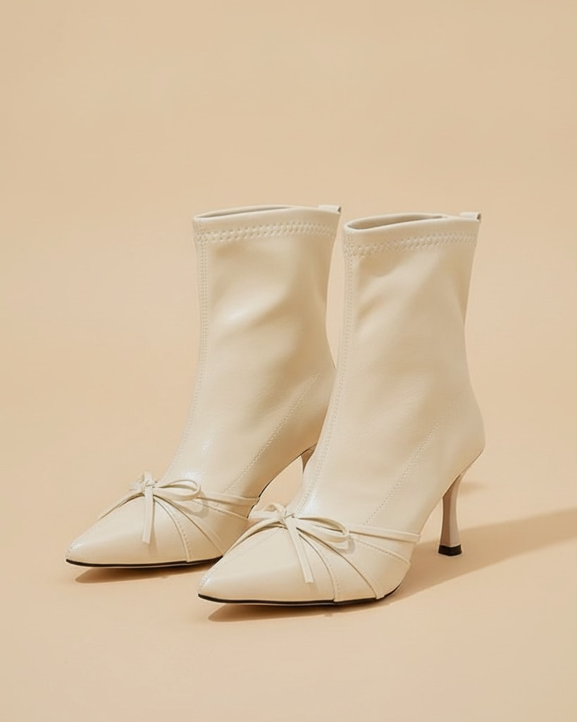 white stretchy slim ankle boots 18690