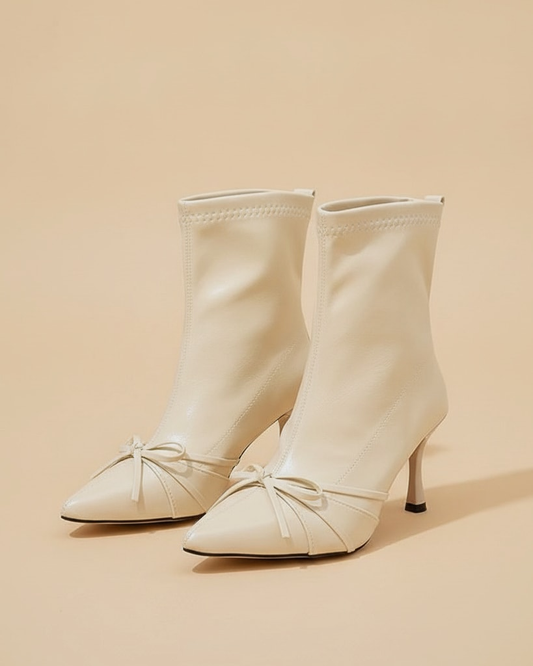 white stretchy slim ankle boots 18690