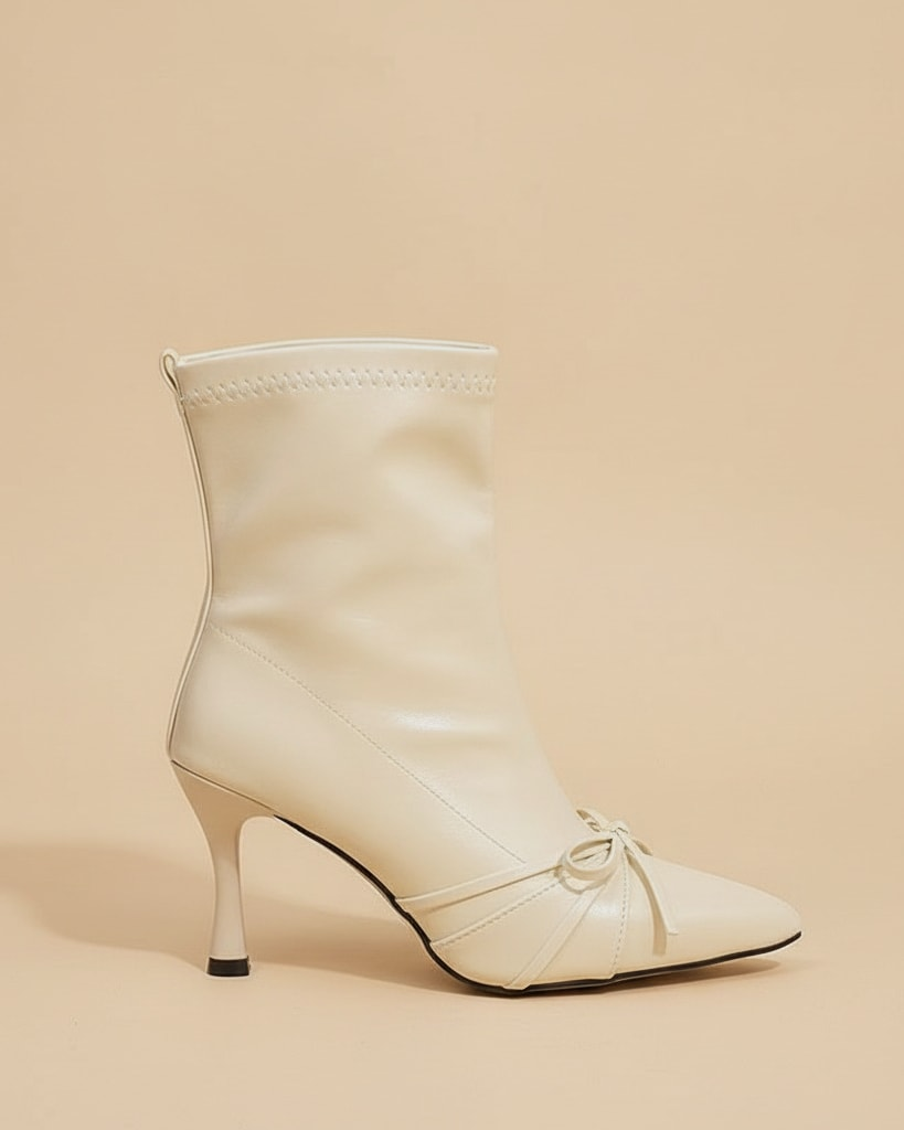 white stretchy slim ankle boots 18690