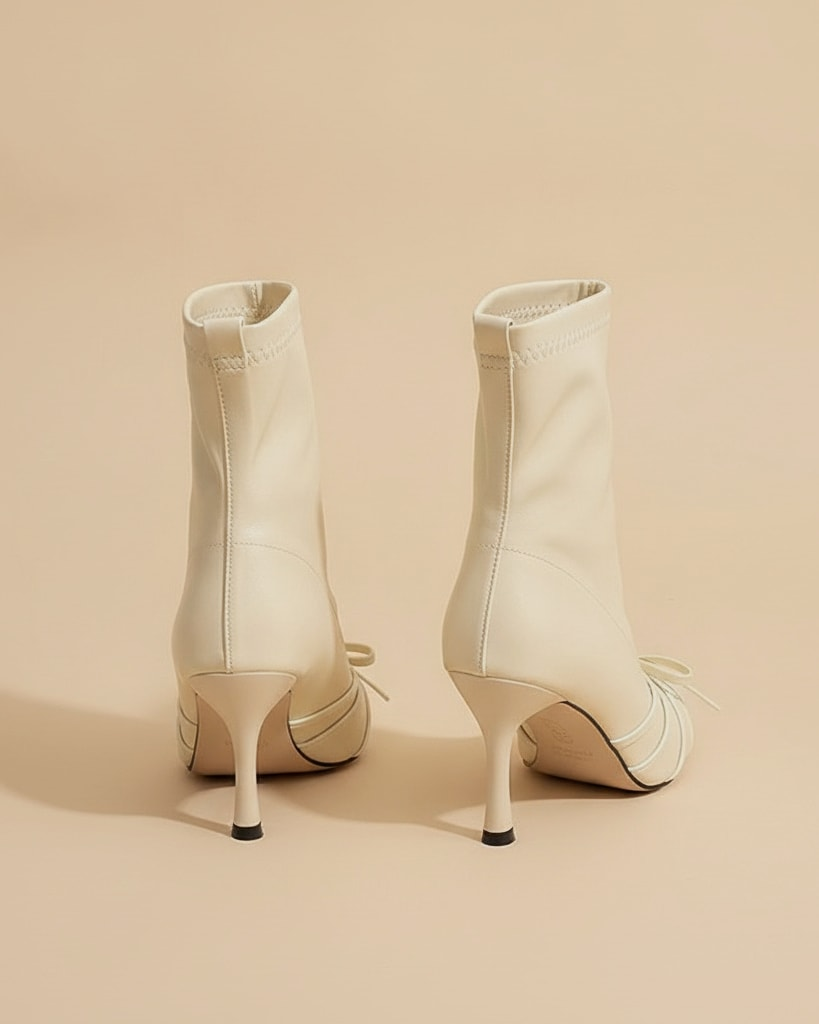 white stretchy slim ankle boots 18690